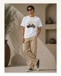 Erkek Motosiklet Baskılı Tişört Bisiklet Yaka Kısa Kol Yazlık T-Shirt – Beyaz Marketplace