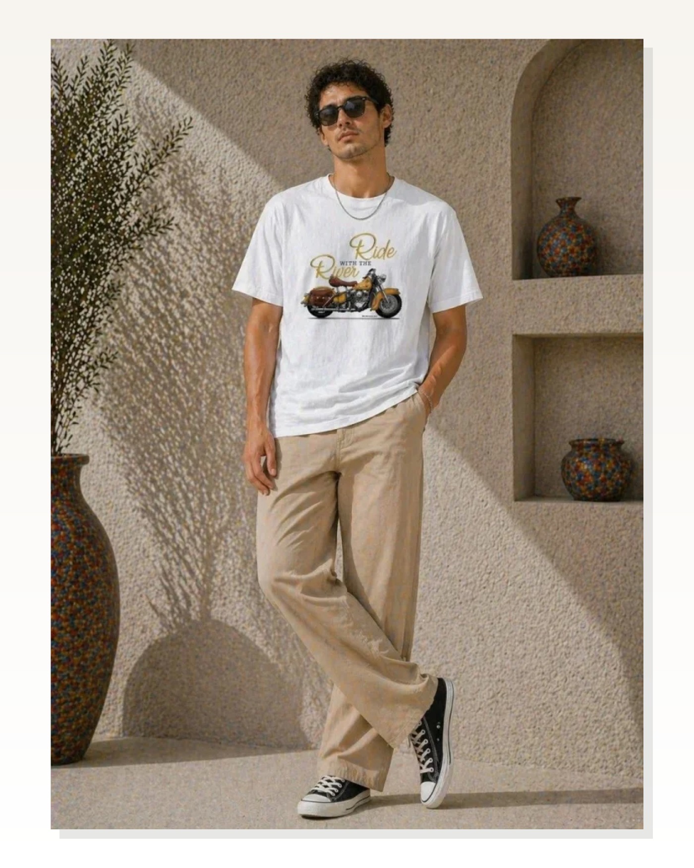 Erkek Motosiklet Baskılı Tişört Bisiklet Yaka Kısa Kol Yazlık T-Shirt - Beyaz Marketplace blank