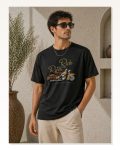 Erkek Motosiklet Baskılı Tişört Bisiklet Yaka Kısa Kol Yazlık T-shirt Siyah
