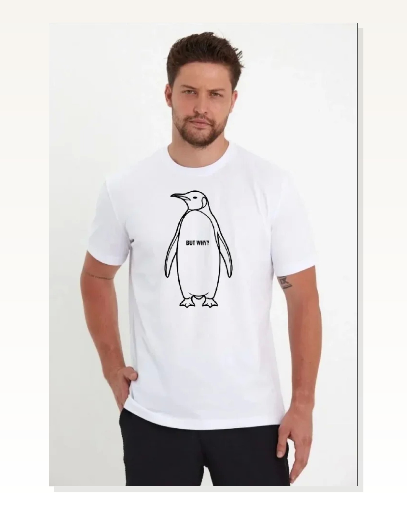 Erkek Salaş Stil Beyaz Nihilist Penguen Özel Tasarım Oversize Bisiklet Yaka Tişört Marketplace blank