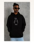 Erkek Salaş Stil Siyah Nihilist Penguen Özel Tasarım Oversize Kapüşonlu Sweatshirt