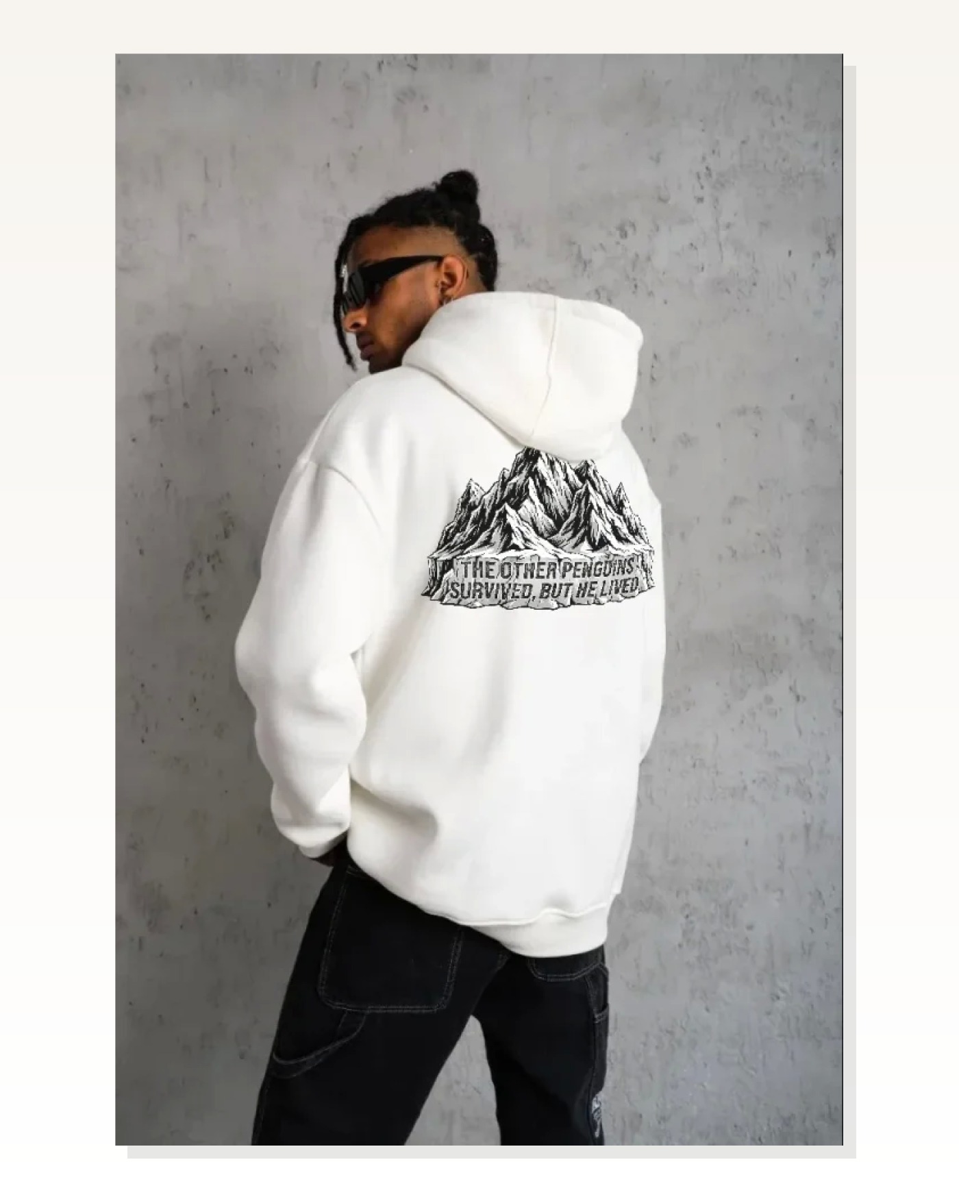 Erkek Salaş Stil Beyaz Nihilist Penguen Temalı Oversize Kapüşonlu Sweatshirt Marketplace blank