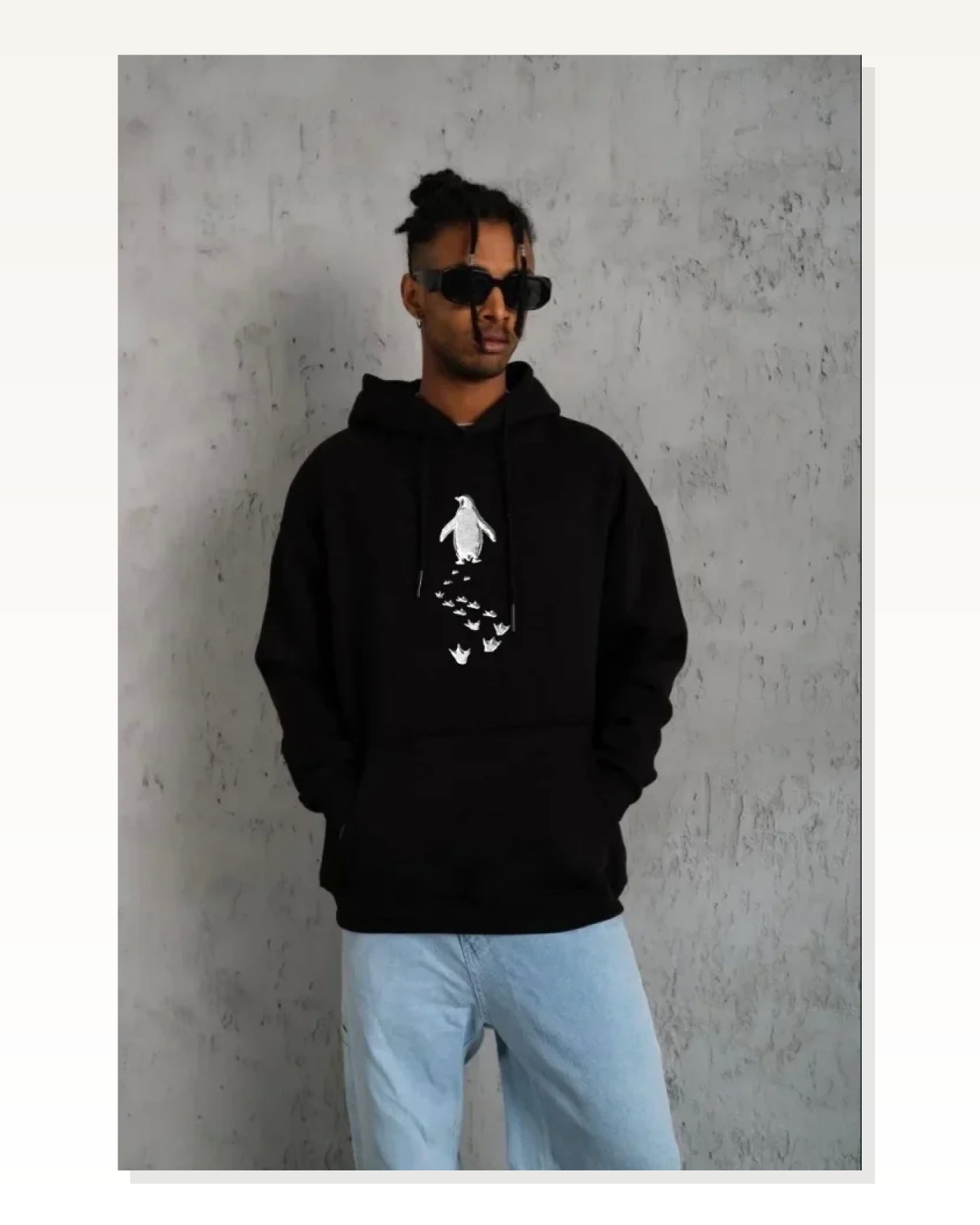 Erkek Salaş Stil Siyah Nihilist Penguen Temalı Oversize Kapüşonlu Sweatshirt Marketplace blank