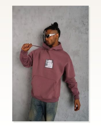 Erkek Ön Arka Baskılı Kapşonlu Sweat Gül Kurusu