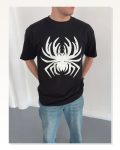 Erkek Örümcek Baskılı Tişört Kısa Kollu Bisiklet Yaka T-shirt Siyah