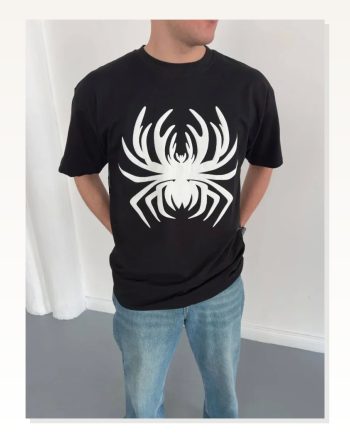 Erkek Örümcek Baskılı Tişört Kısa Kollu Bisiklet Yaka T-shirt Siyah