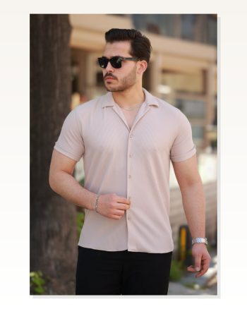 Erkek Ottoman Kumaş Apaj Yaka Kısa Kollu Gömlek
