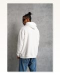 Erkek Baskılı Beyaz Oversize Üç İplik İçi Pamuklu Kanguru Cepli Hoodie Rahat Kalıp Kışlık Günlük Kombinlere