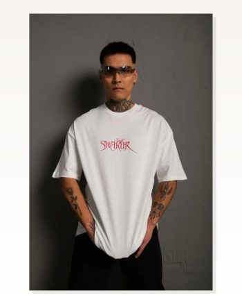 Erkek Arka Baskılı Günlük Stil Beyaz 24 1 Penye Kumaş, Bisiklet Yaka, Ön Streetwear Tarzı Rahat Büyük Kalıp