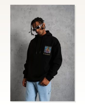 Erkek Baskılı Patel Six Tipografi Siyah Kapüşonlu Sweatshirt