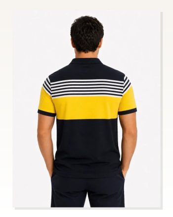 Erkek Pike Kumaş Çizgili Polo Yaka Tişört Kısa Kol Yazlık T-shirt Lacivert