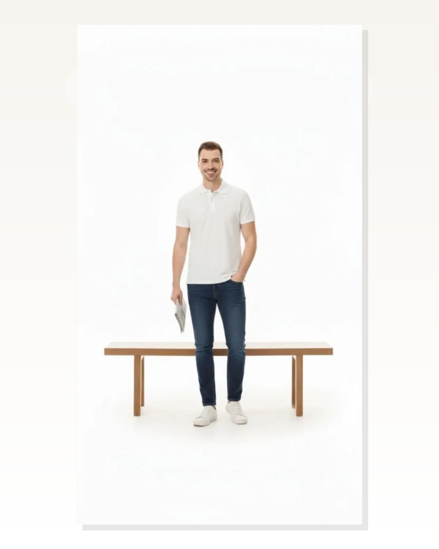 Erkek Beyaz Pike Kumaş Düğmeli Yaka Regular Fit Günlük Kısa Kol Tişört Marketplace blank