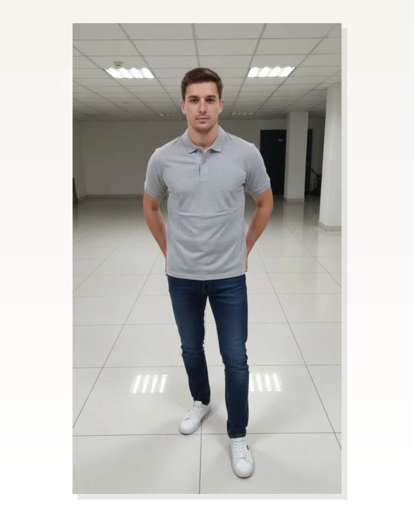 Erkek Gri Pike Kumaş Düğmeli Yaka Regular Fit Günlük Kısa Kol Tişört Marketplace blank