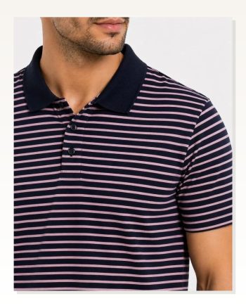 Erkek Pike Kumaş Gül Kurusu Çizgili Polo Yaka Tişört Kısa Kol T-shirt Siyah