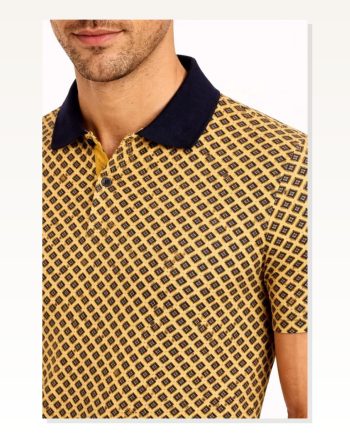 Erkek Pike Kumaş Polo Yaka Desenli Tişört Kısa Kol Yazlık T-shirt Sarı