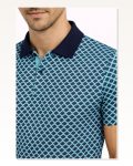 Erkek Pike Kumaş Polo Yaka Desenli Tişört Kısa Kol Yazlık T-shirt Turkuaz