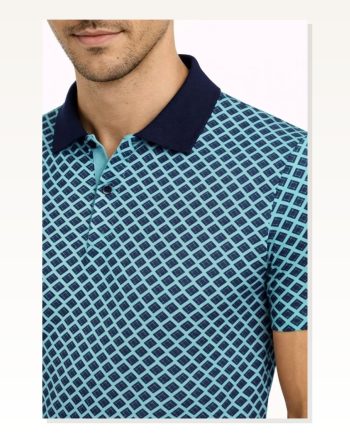 Erkek Pike Kumaş Polo Yaka Desenli Tişört Kısa Kol Yazlık T-shirt Turkuaz