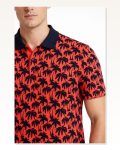 Erkek Pike Kumaş Polo Yaka Palmiye Desenli Tişört Kısa Kol Yazlık T-shirt Kırmızı