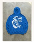 Erkek Baskılı Saks Mavisi Premium Üç İplik İçi Pamuklu Kanguru Cepli Kapüşonlu Sweatshirt