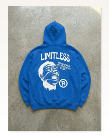 Erkek Baskılı Saks Mavisi Premium Üç İplik İçi Pamuklu Kanguru Cepli Kapüşonlu Sweatshirt