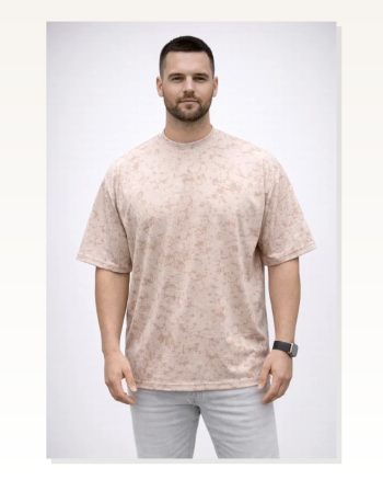 Erkek Premium Tişört OSY Yumuşak Dokulu Yıkamalı Oversize T-shirt Bej