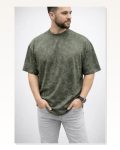 Erkek Premium Tişört OSY Yumuşak Dokulu Yıkamalı Oversize T-shirt Haki