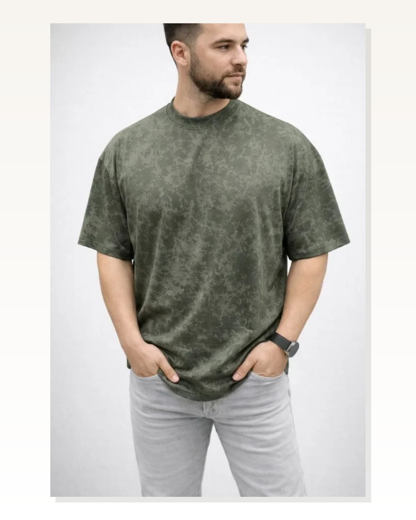 Erkek Premium Tişört OSY Yumuşak Dokulu Yıkamalı Oversize T-Shirt - Haki Marketplace blank