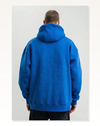 Erkek Salaş Stil Saks Mavi Double Oversize 3 İplik Pamuklu Kapüşonlu Kanguru Cepli Hoodie Sweatshirt