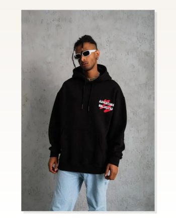 Erkek Şapkalı Güvercin Baskılı Siyah Kapüşonlu Sweat