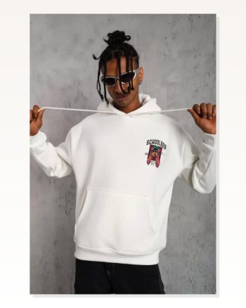 Erkek School Boy Karakter Baskılı Beyaz Kapüşonlu Sweatshirt