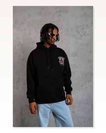 Erkek School Boy Karakter Baskılı Siyah Kapüşonlu Sweatshirt