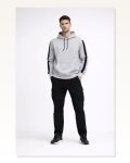 Erkek Salaş Stil Beyaz Şeritli Oversize 3 İplik Pamuklu Kapüşonlu Sweatshirt