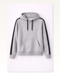 Erkek Salaş Stil Gri Şeritli Oversize 3 İplik Pamuklu Kapüşonlu Sweatshirt