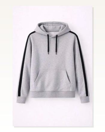 Erkek Salaş Stil Gri Şeritli Oversize 3 İplik Pamuklu Kapüşonlu Sweatshirt
