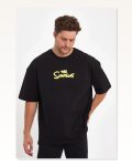 Erkek Sırt Baskılı Günlük Stil Siyah Bisiklet Yaka Oversize Tişört