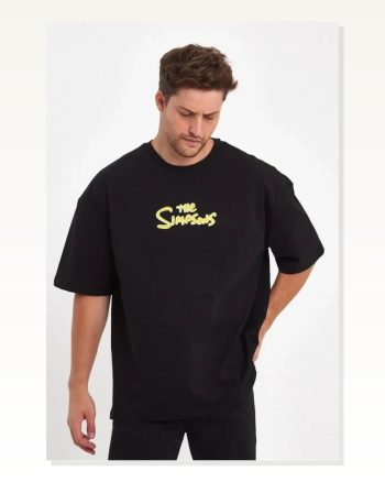 Erkek Sırt Baskılı Günlük Stil Siyah Bisiklet Yaka Oversize Tişört