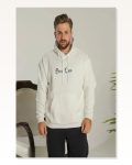 Erkek Üç İplik Şardonlu Sıcak Tutan Beyaz Sırt Baskılı Kapüşonlu Sweatshirt