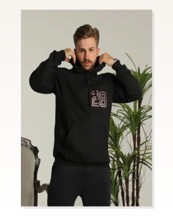 Erkek Sırt Baskılı Salaş Stil Siyah Oversize Üç İplik Kapüşonlu Sweatshirt