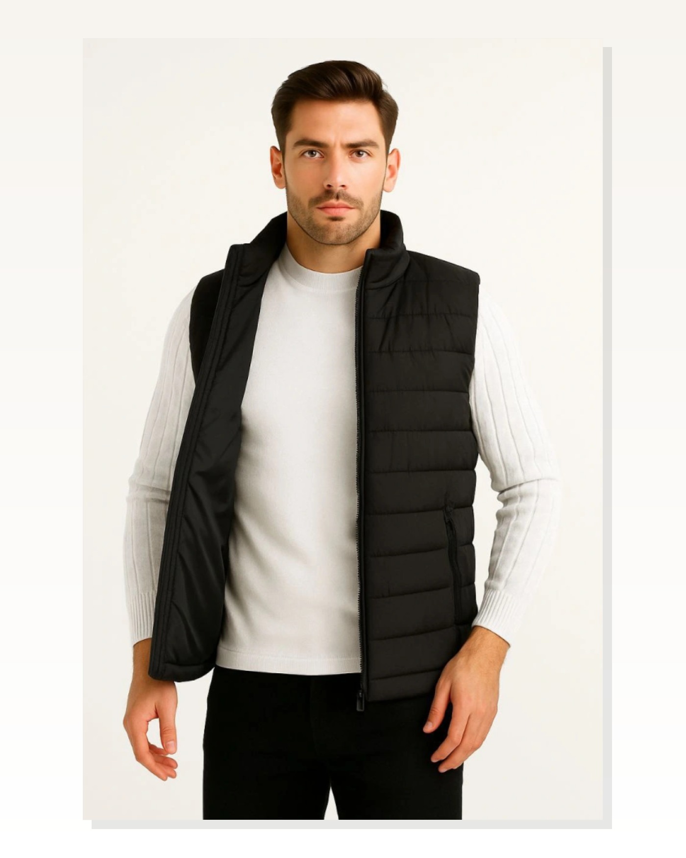 Erkek Günlük Şıklık Siyah Şişme Fermuarlı Su Itici Kapitone Astarlı Kumaş Cepli Hafif Kışlık Spor Rahat Kalıp Yelek Marketplace blank