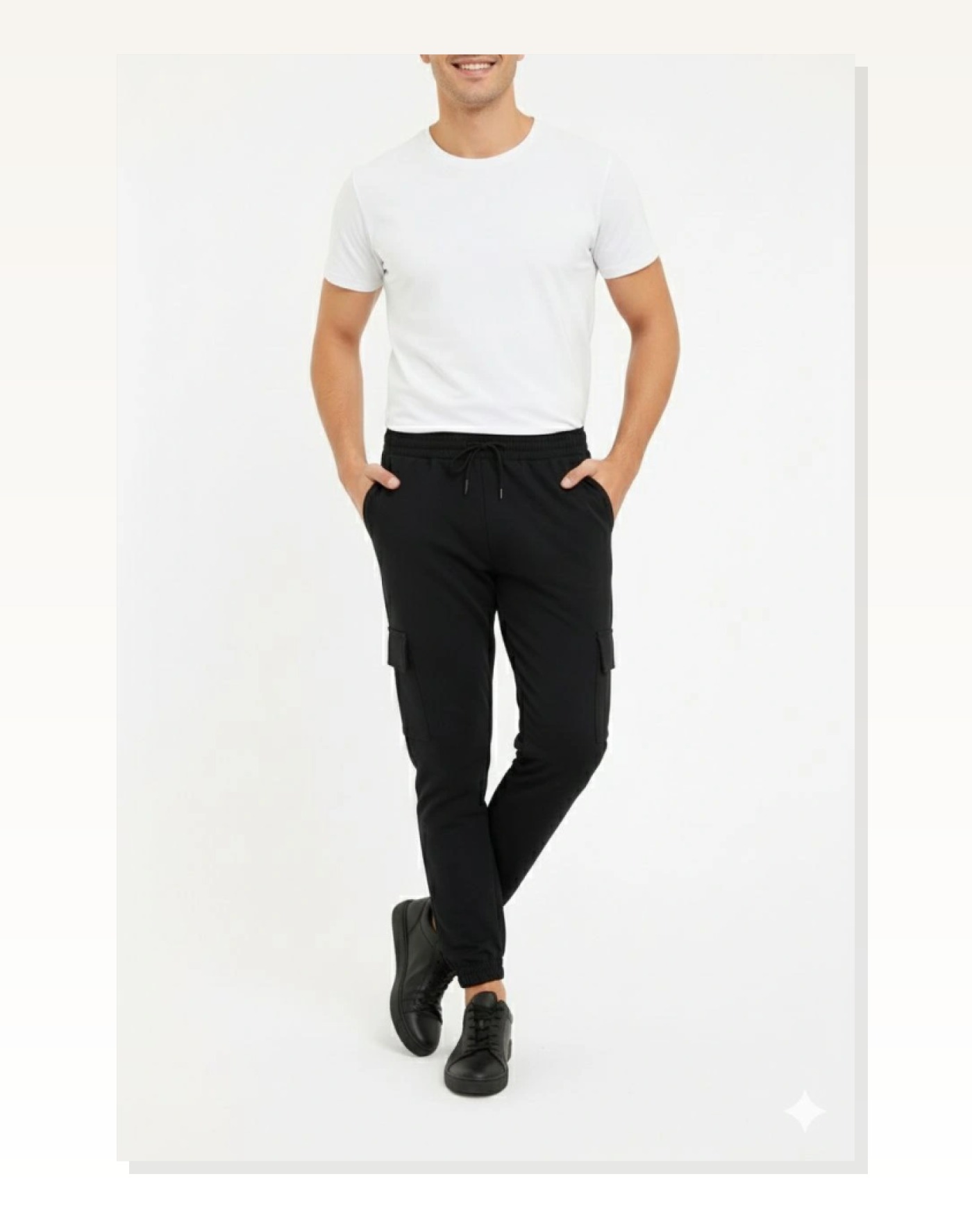 Erkek Siyah Siyah Jogger Rahat Kalıp, Kargo Cepli, Lastikli Paça, Günlük Spor Pantolon Eşofman Altı Marketplace blank