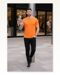 Erkek Turuncu Bisiklet Yaka Slim Fit Dar Kesim Likralı Günlük Basic Body Tişört