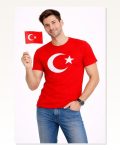 Erkek Baskılı Günlük Stil Kırmızı Kısa Kol Bisiklet Yaka Ay Yıldız Bayrak Tişört