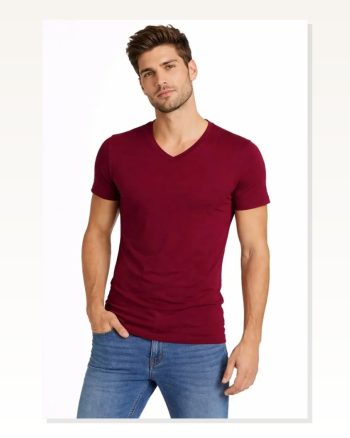 Erkek T-shirt V Yaka Slim Fit Dar Kesim Likralı Tişört Günlük Basic Body Bordo
