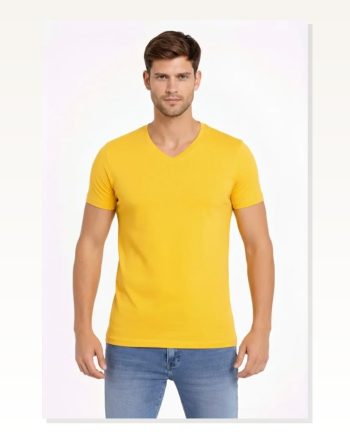 Erkek Limon V Yaka Slim Fit Dar Kesim Likralı Günlük Basic Body Tişört