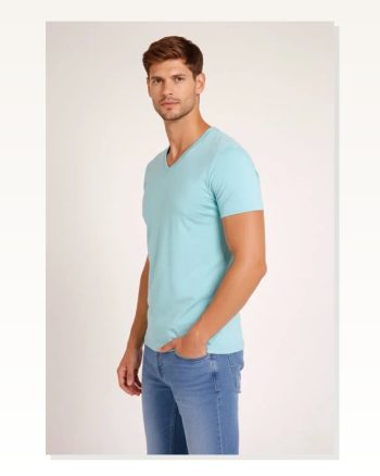 Erkek Turkuvaz V Yaka Slim Fit Dar Kesim Likralı Günlük Basic Body Tişört