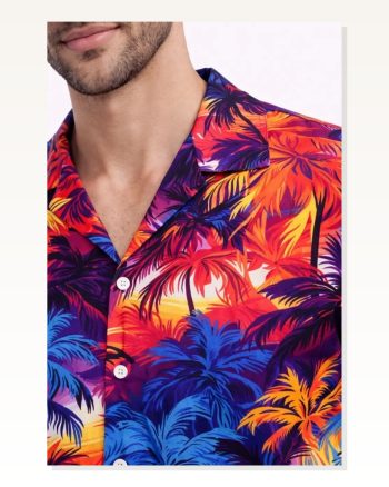 Erkek Desenli Tropikal Kısa Kol Rahat Kalıp Yazlık Hawaii Tarz Gömlek