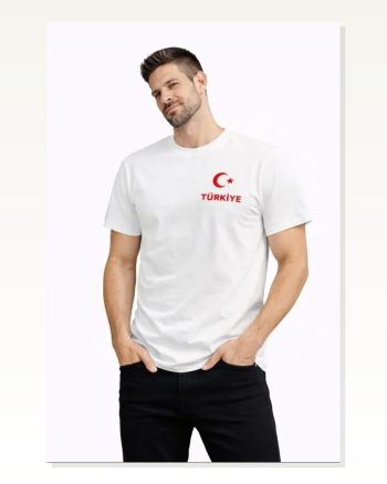 Erkek Türkiye Ay Yıldız Baskılı Taraftar Forma T-shirt Beyaz