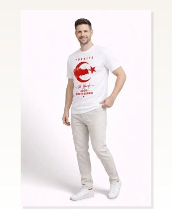 Erkek Türkiye Ay Yıldız Baskılı Taraftar Forma T-shirt Beyaz