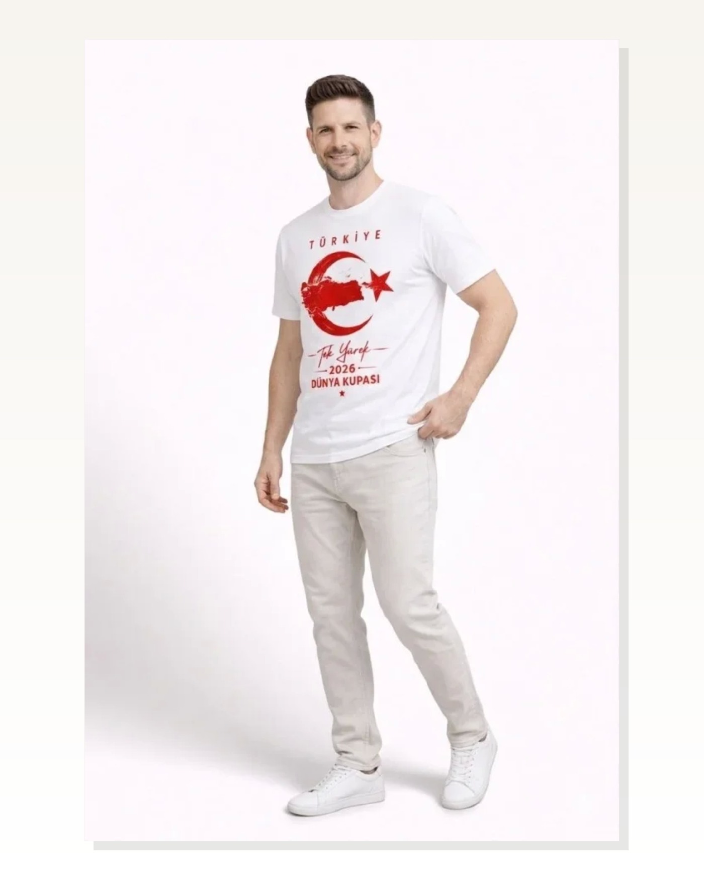 Erkek TÜRKİYE Ay Yıldız Baskılı Taraftar Forma T-Shirt - Beyaz Marketplace blank