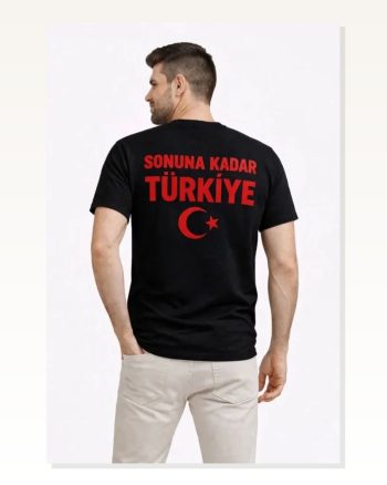Erkek Türkiye Ay Yıldız Baskılı Taraftar Forma T-shirt Siyah